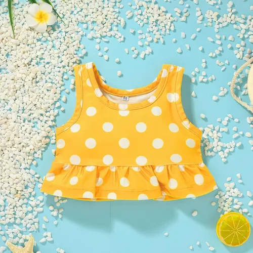 Vista 2 de Traje de baño de verano para niñas pequeñas, sin mangas, a rayas, traje de baño de dos piezas, bikini de playa