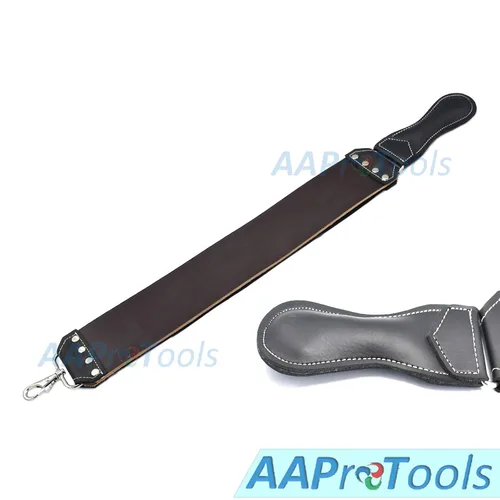 Vista 2 de Leather Strop - Piel de vaca de 3 x 20 pulgadas, correas dobles con clip giratorio. Es una gran adición para cualquier afeitado recto