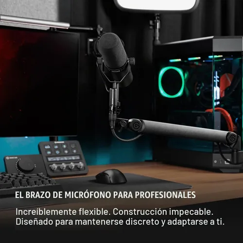 Vista 2 de Elgato Wave Mic Arm Pro - Brazo de micrófono de resorte de gas de perfil bajo giratorio 360°, funciona con micrófonos/Shure SM7B/HyperX Negro