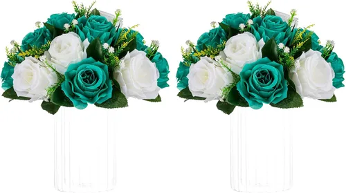 Vista 12 de NUPTIO Rosas Artificiales Negras Flores: Ramo de Flores Falsas Decoraciones de Halloween - 15 Cabezas Centros de Mesa de Rosas Artificiales con Base
