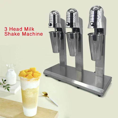 Vista 4 de Máquina comercial de batido de 3 cabezales, mezclador de bebidas de acero inoxidable, 110 V, 18000 RPM, máquina de helados, exprimidores de batidos