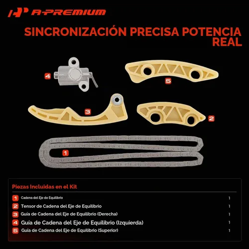 Vista 3 de A-Premium Kit de cadena de distribución del motor w/guía tensor DOHC L4