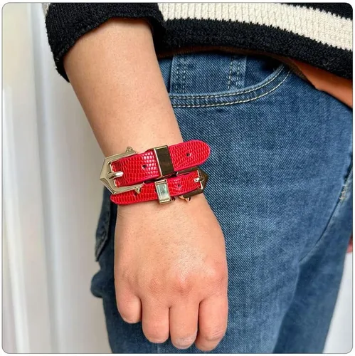 Vista 2 de PEAS Pulsera de cuero de la PU de la PU de la hebilla de la hebilla del cinturón de la aleación de la joyería punk