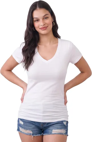 Vista 60 de Emmalise Camiseta de manga corta para mujer, cuello en V, tallas junior y plus
