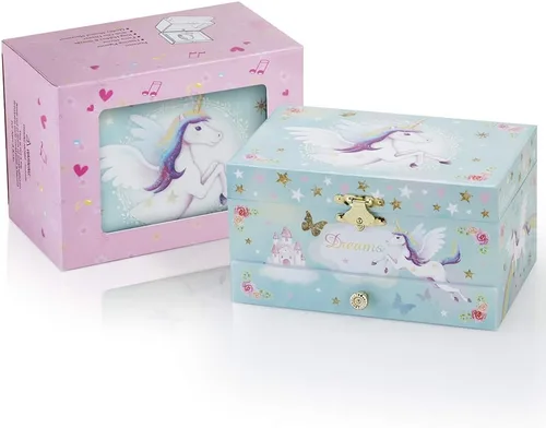 Vista 9 de RR ROUND RICH DESIGN Joyero musical para niños con temática de unicornio y flores para niñas