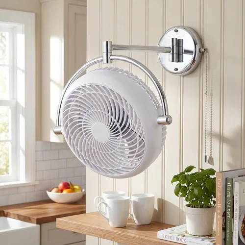 Vista 12 de Wall Mount Fan with Folding Arm 10 Inch Small RV Wall Fan Quiet Oscillating Nogal
