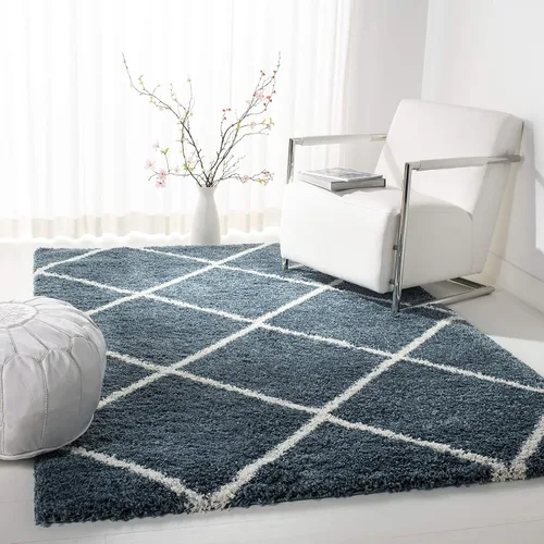 Vista 47 de SAFAVIEH Hudson Shag Collection - Alfombra decorativa de 2 x 3 pies, color beige y marfil, diseño moderno de enrejado, no desprende pelusa