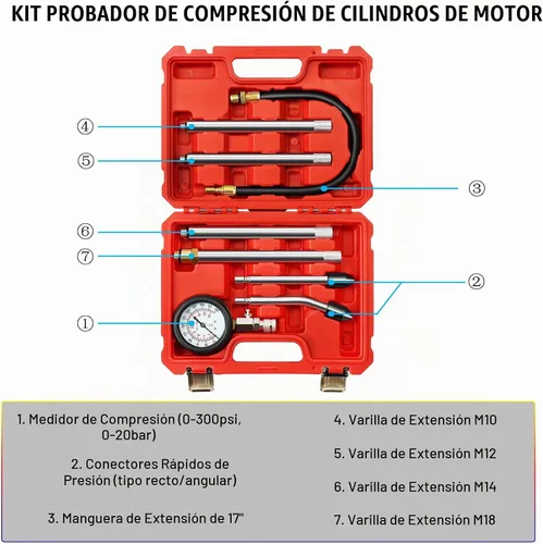 Vista 2 de JIFETOR Probador de compresión del motor 8PC Kit Cilindro Prueba Medidor