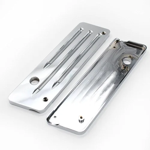 Vista 2 de Cubiertas de cierre de alforja de palanquilla de aluminio cromado con corte mecanizado CNC compatibles con modelos Touring H-D FLH FLT 1993-2013