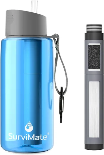 Vista 16 de SurviMate - Botella de agua filtrada con ultrafiltración de 5 etapas de Negro