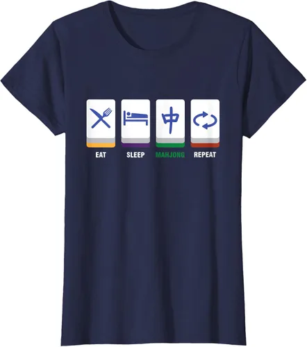 Vista 21 de Camiseta Mahjong Lover Eat Sleep Mahjong Tiles, Negro, S