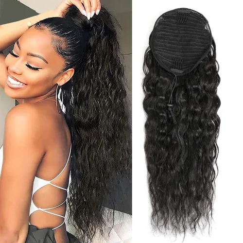 Vista 18 de Extensiones de cabello rizado para cola de caballo, cabello rizado para cola de caballo, extensión de cabello humano virgen brasileño
