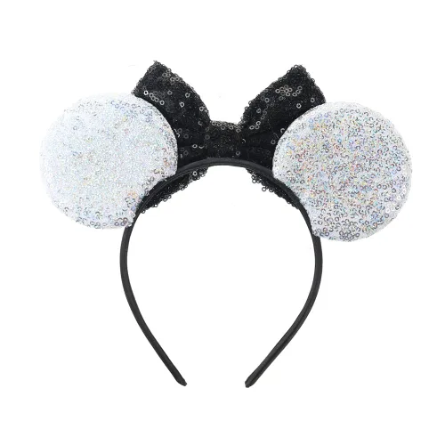 Vista 4 de JIAHANG Diadema con orejas de ratón de dibujos animados, lazo de lentejuelas negras, decoración de fiesta, disfraz para adolescentes, niñas