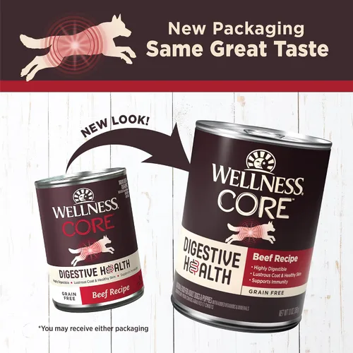 Vista 2 de Wellness CORE Digestive Health Paté Alimento húmedo enlatado para perros adultos, sin granos, estómago sensible, natural, receta de carne de res, 13