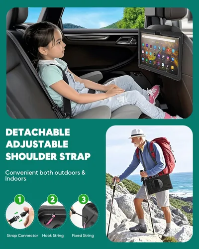 Vista 5 de Funda Fire HD 10 2019/2018/2017, resistente a prueba de golpes, resistente, funda protectora de alto impacto con soporte para correa de mano
