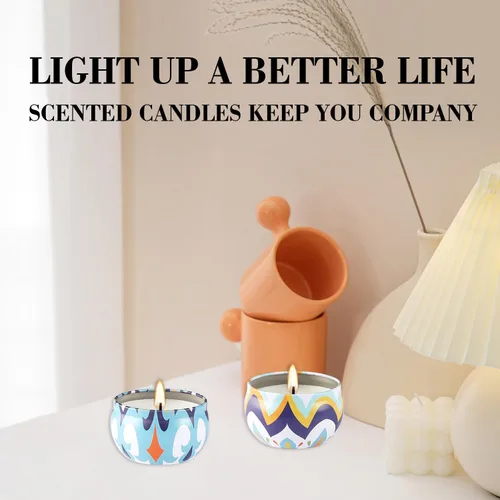 Vista 3 de Paquete de 2 velas perfumadas de 2.2 onzas en tarros de hierro - Estilo Victoria - Perfectas para viajes, yoga, baño - Velas vibrantes y coloridas