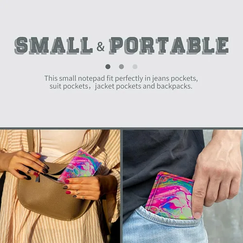 Vista 6 de Juego de 4 mini blocs de notas de bolsillo, funda de cuero sintético de mármol abstracto con 2 ranuras para tarjetas, 1 lápiz capacitivo y 2
