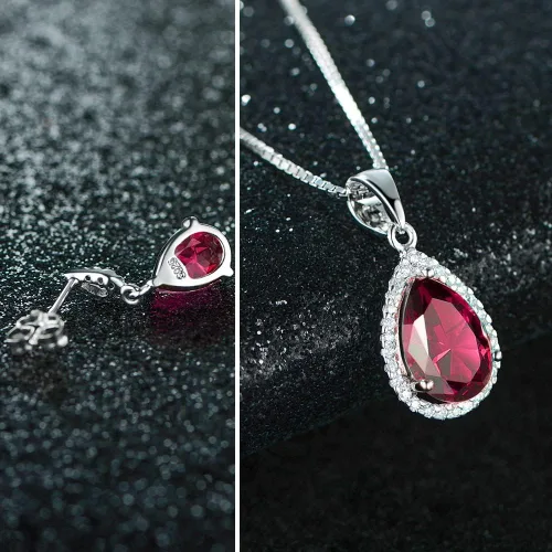Vista 3 de JIANGXIN Teardrop Birthstone 925 Sterling Silver Rhodium Plated Gemstone Jewelry Set for Women Stud Earring Pendant Necklace 1618inch Italian Box