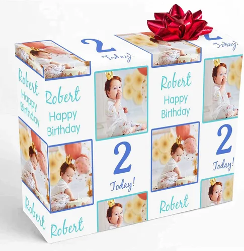 Vista 20 de COLORSFORU Papel de regalo personalizado de feliz cumpleaños con foto de nombre: fabricado en EE. UU., rollo de papel de regalo personalizado, papel