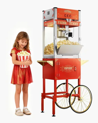 Vista 12 de Máquina de palomitas de maíz de 8 onzas con carro, máquina para hacer maíz con ruedas y hervidor de acero inoxidable que hace hasta 32 tazas