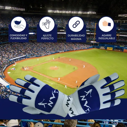 Vista 4 de NVT Baseball Batting Gloves for Men & Youth, Genuine Leather Palm Grip Azul