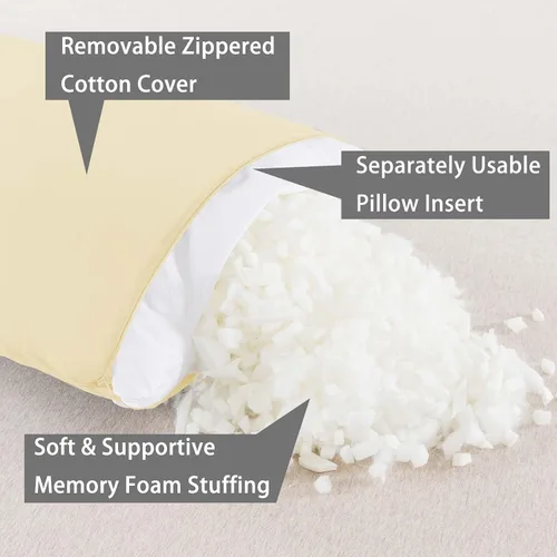 Vista 3 de WhatsBedding Almohada corporal de espuma viscoelástica con funda de algodón transpirable con cremallera, almohada de cuerpo completo para adultos