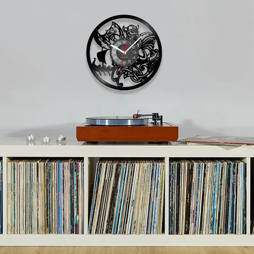 Vista 9 de Reloj de pared de vinilo LED vikingo de 12 pulgadas con 7 colores cambiantes, cuarzo silencioso sin tictac, arte de pared vikingo para hombre