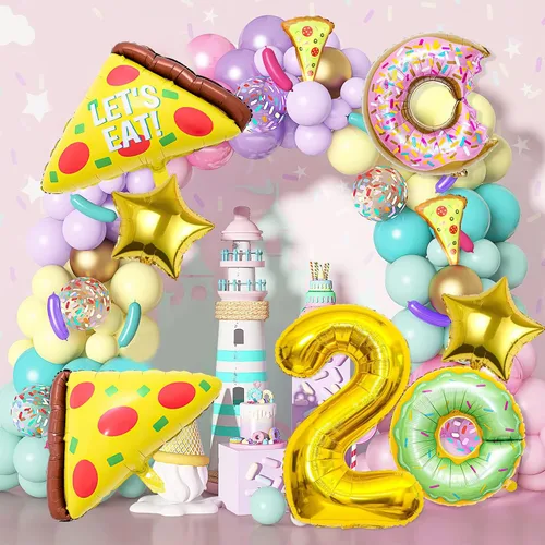 Vista 4 de 7 globos de pizza, número de cumpleaños de pizza, globos de aluminio de Mylar para pizza, suministros de fiesta, decoraciones de cumpleaños