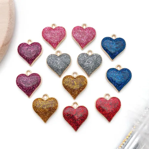 Vista 3 de WOCRAFT 24 dijes de pulsera de corazón de amor para hacer joyas, San Valentín, boda, rosa, flor, para bricolaje, collares, llaveros y suministros