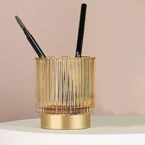 Vista 9 de Thickened Amber Glass Makeup Brush Holder Large Pen and Cosmetic Organizer for Vanity Desktop Storage