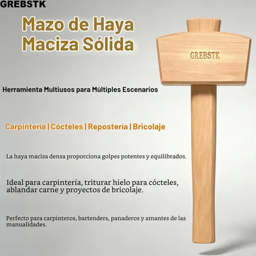 Vista 8 de GREBSTK Mazo de madera maciza de haya para bartending casero y taller