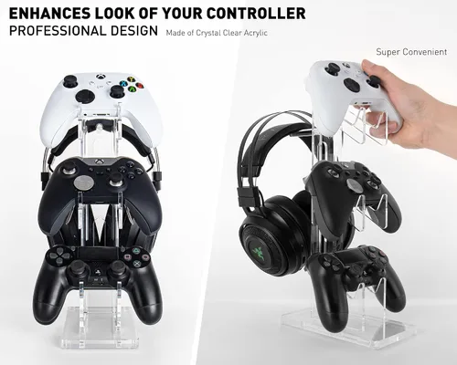 Vista 29 de OAPRIRE Headset and Controller Stand with Lights, 2 Tier Acrylic Game Controller Holder, Controller and Headset Stand for Desktop,Universal Design