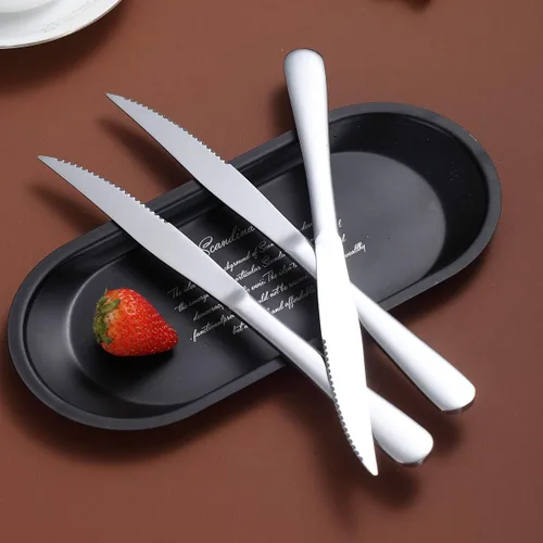 Vista 8 de Kyrtaon - Juego de cuchillos para carne, cuchillos afilados de acero inoxidable, juego de 8 cuchillos de cena, aptos para lavavajillas, resistentes