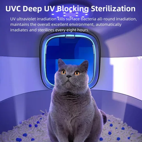 Vista 7 de Caja de arena para gatos, bandeja de arena grande para gatos con luz UV, bandeja de arena para gatos con tapa, bandeja de arena cerrada para gatos