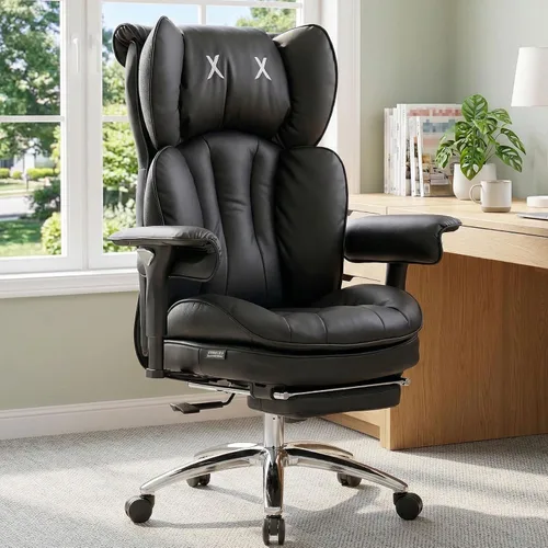 Vista 11 de Efomao Silla de oficina blanca grande y alta con reposapiés, silla ergonómica de respaldo alto para computadora con reposabrazos ajustables, asiento
