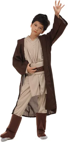 Vista 3 de Hqroidd Disfraz de jedi de caballero de juego de rol disfraz de jedi capa con capucha y cinturón conjunto de 4 piezas para Halloween