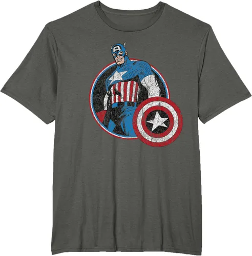Vista 4 de Marvel Avengers Vintage Capitán América Comic Hero Retrato Camiseta Pequeña Negro