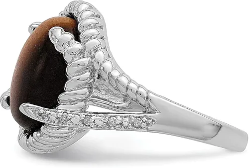 Vista 4 de Anillo de plata de ley 925 con diseño de ojo de tigre, cuarzo y diamantes de imitación, piedra preciosa, concha natural, joyería fina para mujer