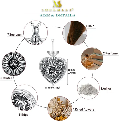 Vista 2 de SOULMEET Joyería de cremación para cenizas, collar de urna de plata esterlina para cenizas, mujeres y hombres, joyas de recuerdos de aprecio