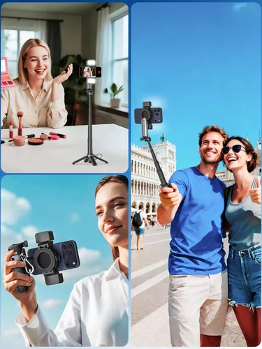 Vista 9 de USKEYVISION Palo selfie de bolsillo magnético para iPhone con luz para MagSafe 4 en 1, trípode portátil de bolsillo para iPhone y Android