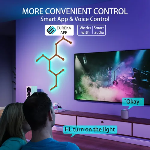 Vista 3 de EUREKA ERGONOMIC Luces LED RGB, paneles de pared de luz LED, luces de pared LED inteligentes Wi-Fi con sincronización de música, control inteligente