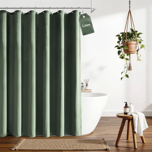 Vista 22 de Nanspring Cortina de ducha de lino extra larga para baño, 96 pulgadas Natural