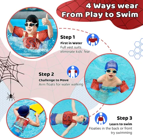 Vista 5 de Vvinca Puddle Kid Jumper for 22-66Lbs,Toddlers Pool Floaties Age 2-6 02-Superhero
