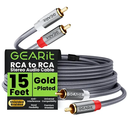 Vista 10 de GEARit Cable RCA (1 pie) 2RCA macho a 2RCA macho, cables de audio estéreo, cable RCA estéreo blindado trenzado para cine en casa, televisión de alta