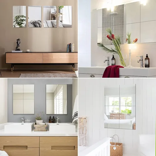 Vista 6 de JUNEBRUSHS Paquete de 4 Espejos Acrílicos Autoadhesivos, Azulejos de Espejo de 12X 12 Pulgadas, Láminas de Espejos de Plástico Flexibles Adhesivas a