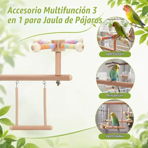 Vista 5 de 2 piezas de juguetes de periquito para pájaros, plataforma de perca para pájaros, escalera de espejo oscilante con función de giro de 360°