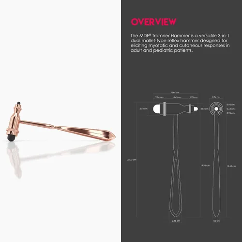 Vista 2 de MDF Instruments Martillo de reflejo neurológico Tromner de oro rosa con mango de punta puntiaguda para respuestas cutáneas y superficiales y MDF