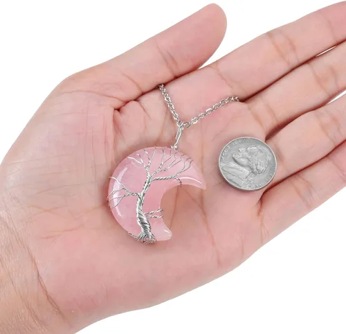 Vista 4 de MANIFO Collar de cristal curativo, árbol de la vida, con alambre envuelto en luna creciente, piedras preciosas con cristales y piedra para mujer