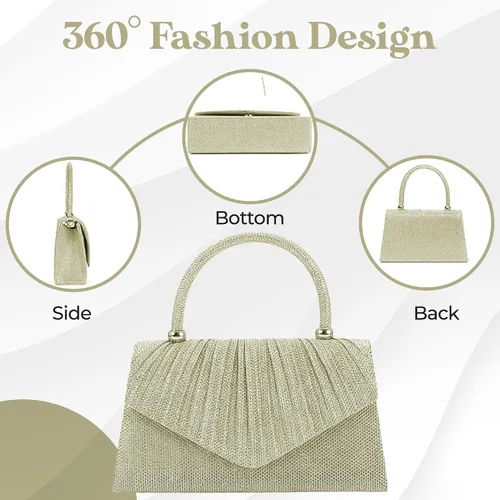 Vista 5 de Bolso de noche brillante para mujer, bolso de mano pequeño y brillante para mujer, para boda, fiesta, bolso de hombro para mujer