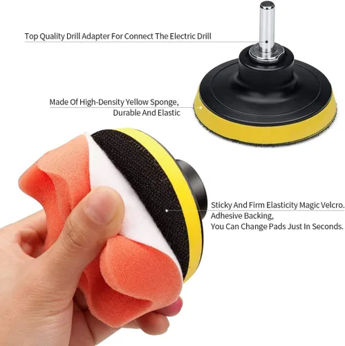Vista 3 de Kit de almohadillas de pulido y pulido de 3 pulgadas, 11 almohadillas de pulido con adaptador de taladro, almohadilla pulidora de espuma para cera